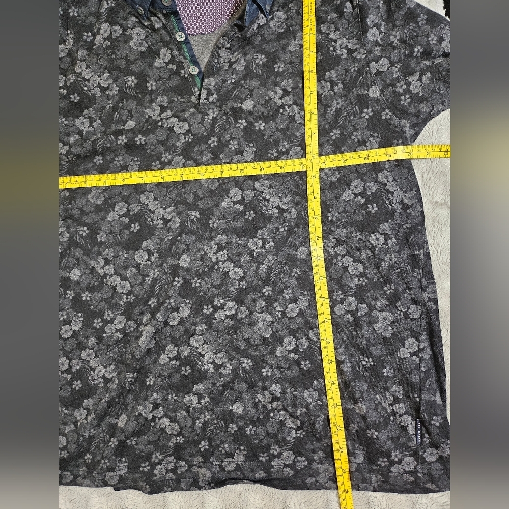 Ted Baker Mens Polo Shirt Black Gray Floral 5 Large - Picture 8 of 9